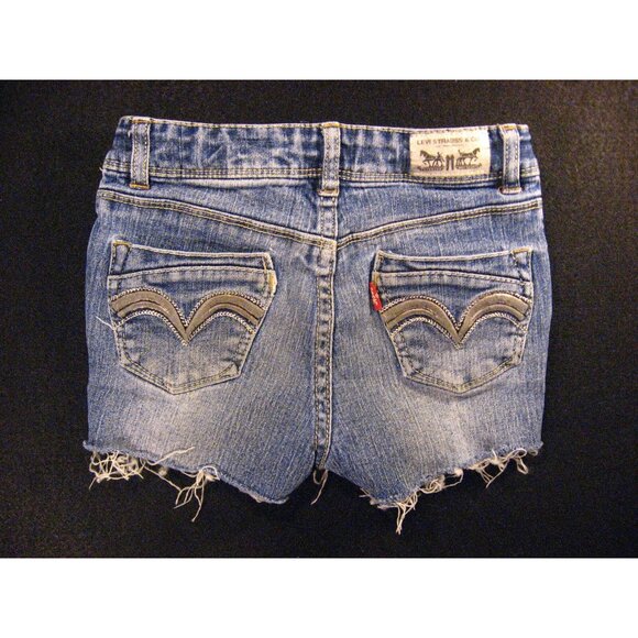 LEVIS GIRLS CUTOFF JEAN SHORTS W 20 MEASURED Tag 6X Kids Adjustable Waist Blue - Picture 2 of 9